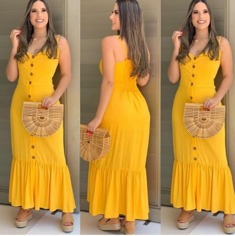 Vestido mullet com botões