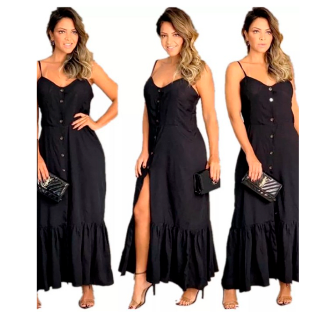 Vestido mullet com botões