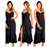 Vestido mullet com botões